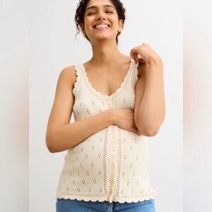 Hatch Eyelet Button-Front Camisole - Light blue